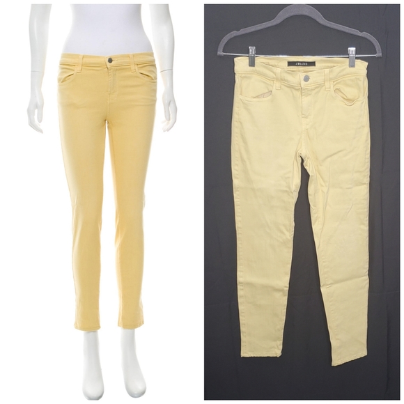 J BRAND Buttercup Yellow Mid-Rise Super Skinny Jeans Wash Acid Size 28 - Picture 1 of 12